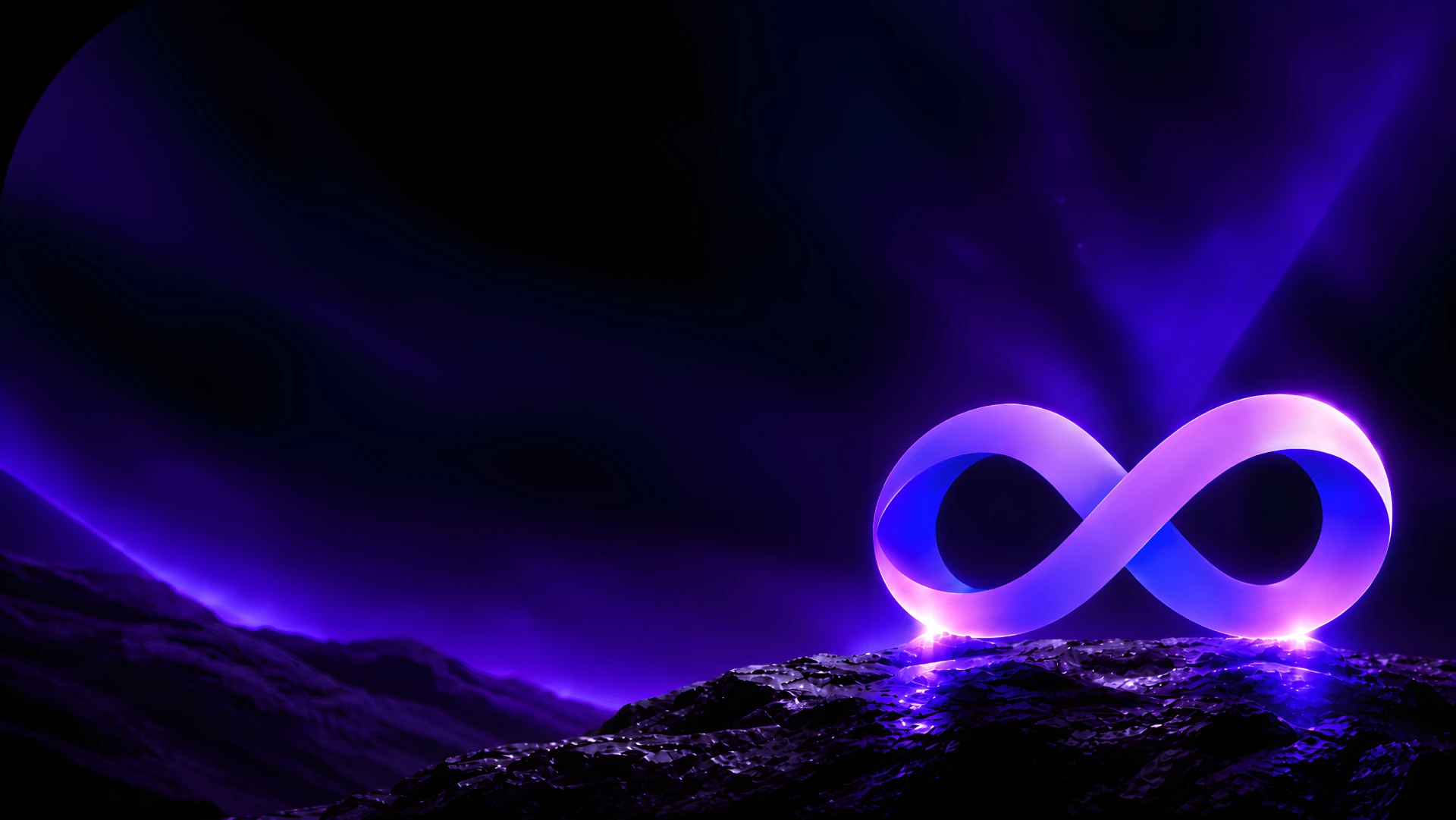 Símbolo de infinito luminoso roxo representando automação contínua